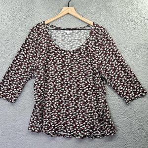 J. JILL Casual Cotton Modal 3/4 Sleeve T Shirt XL Black Floral Scoop Neck Top